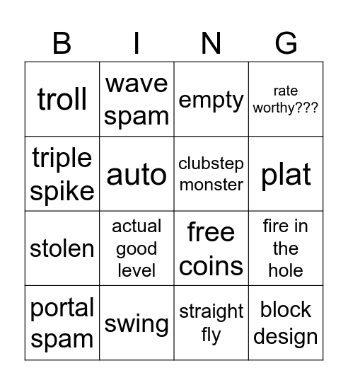 Untitled Bingo Card