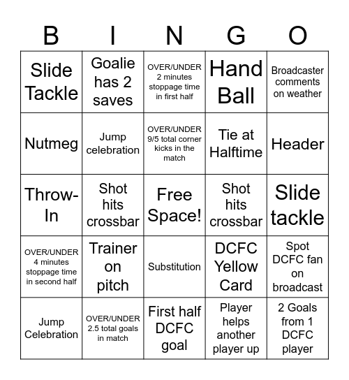 Detroit City FC vs. Indy Eleven Bingo Card