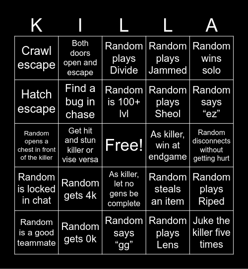 Murderthon Bingo! Bingo Card