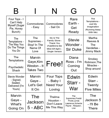 Motown Bingo Card