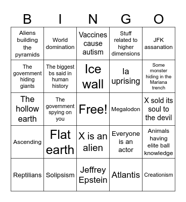 0.9 day long conspiracy theory iceberg bingo card Bingo Card
