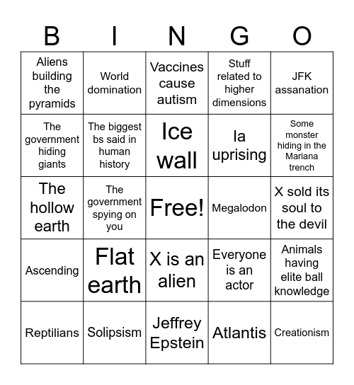 0.9 day long conspiracy theory iceberg bingo card Bingo Card