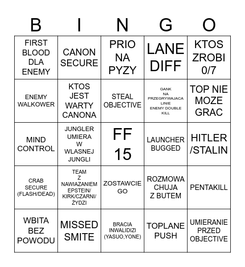 CLASH Bingo Card