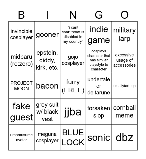 jjs avatar bingo Card