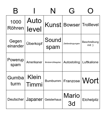 Mario goon Bingo Card