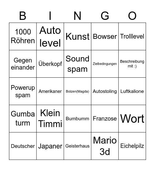 Mario goon Bingo Card