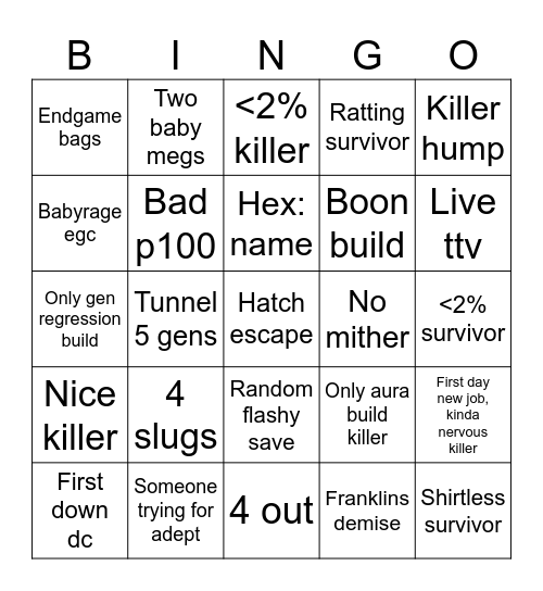 Dbd Bingo Card