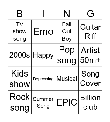 Music Bingo Card