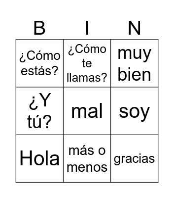 Spanish Greetings Bingo Card
