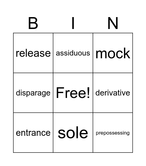 Vocabulary March 23-29 Bingo Card