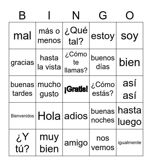 Greetings and Goodbyes Bingo Card