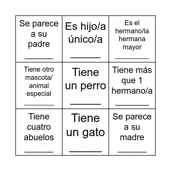 Bingo familia Bingo Card