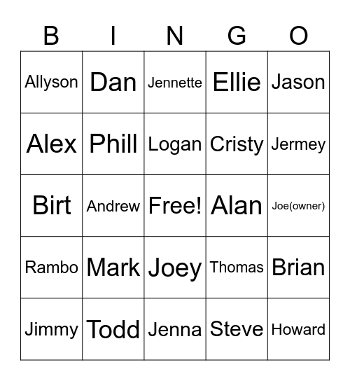 Regular Bingo Card
