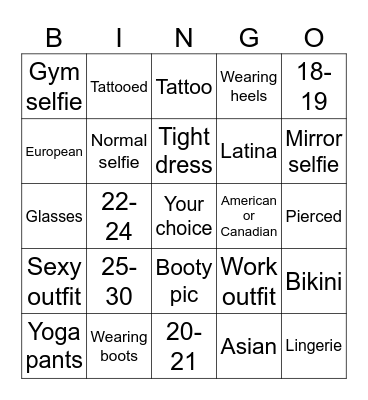 Naughty Bingo Card