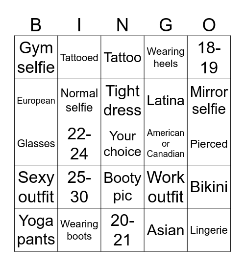 Naughty Bingo Card
