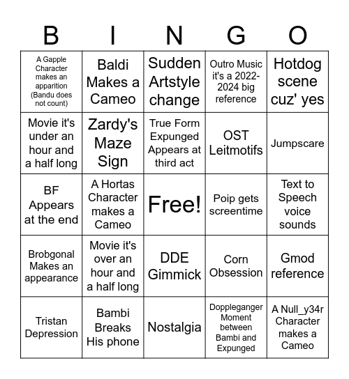 DnB Movie Bingo Card