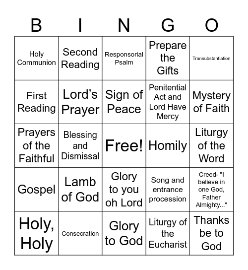 The Parts of Catholic Mass Bingo Card