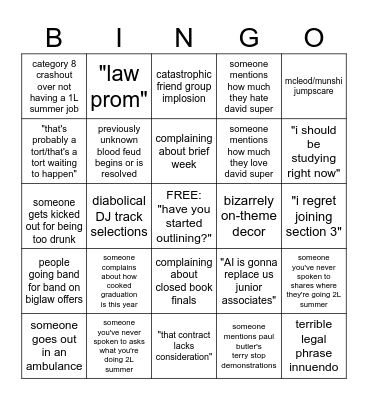 BARRISTER'S BALL BINGO Card