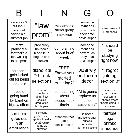 BARRISTER'S BALL BINGO Card