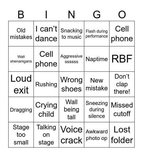 Concert Bingo Card