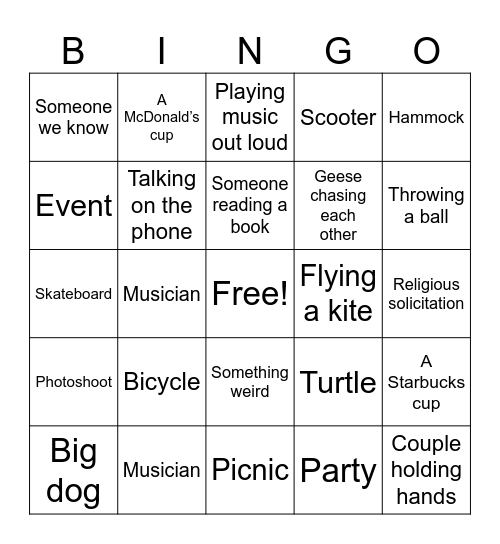 Centennial Bingo Card