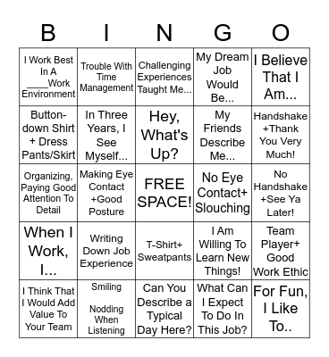 Interview Skills BINGO! :) Bingo Card