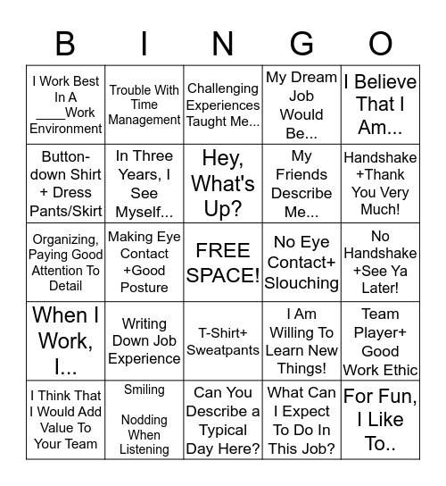 Interview Skills BINGO! :) Bingo Card