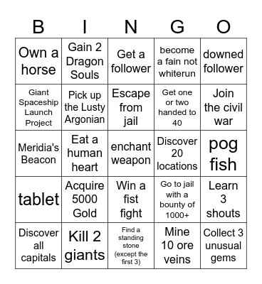 Skyrim Bingo Card