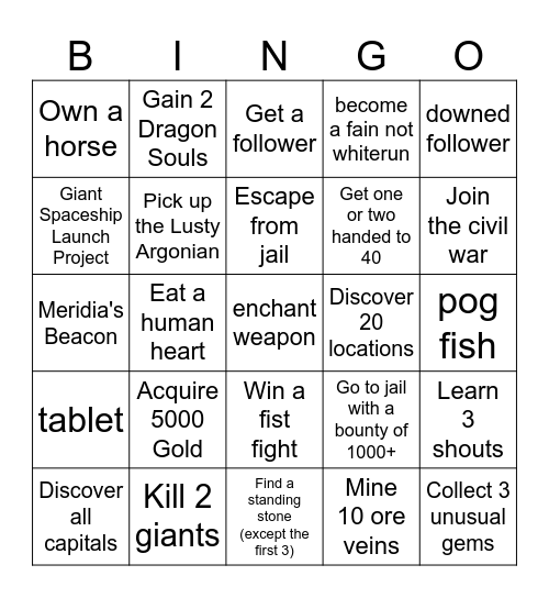 Skyrim Bingo Card