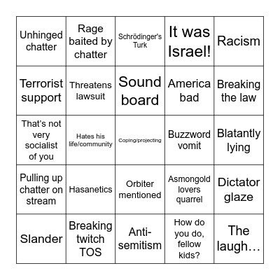 Hasan Piker Bingo Card