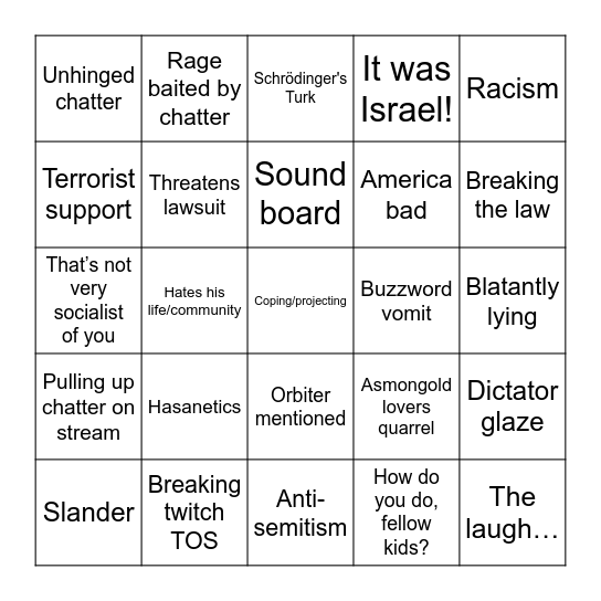 Hasan Piker Bingo Card