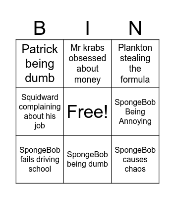 SpongeBob bingo Card