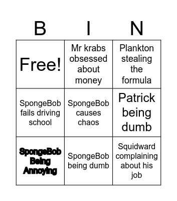 SpongeBob bingo Card