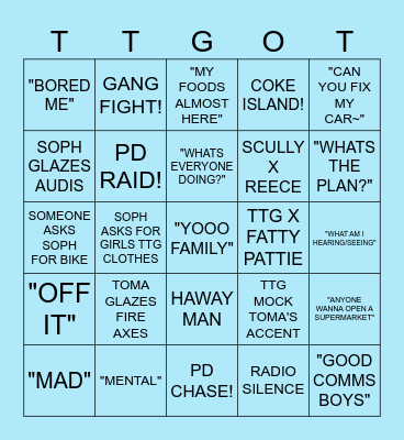 TTG BINGO Card
