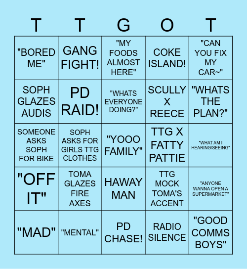 TTG BINGO Card