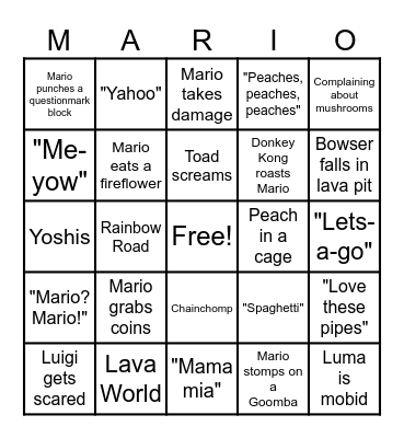 Super Mario Bros. Movie Bingo Card