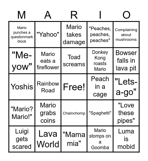 Super Mario Bros. Movie Bingo Card