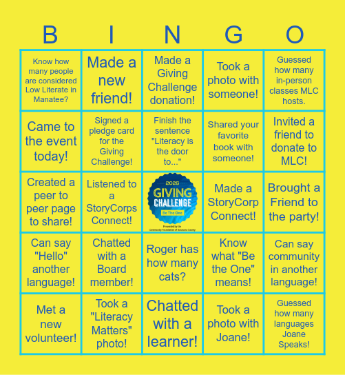 MLC's Snacks & Stories Social! Bingo Card