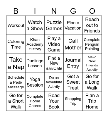 Self Care Bingo Card
