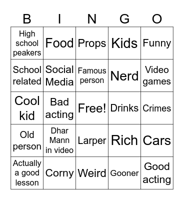 Dhar Mann Bingo Card