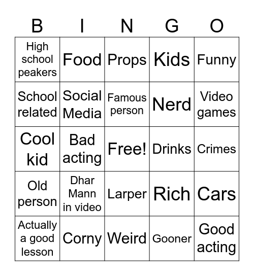 Dhar Mann Bingo Card