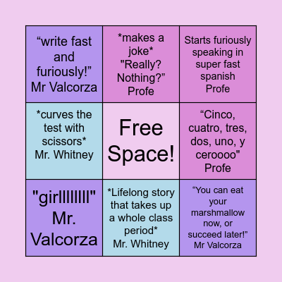 Teacher Bingo Card