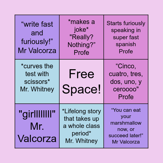 Teacher Bingo Card