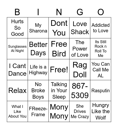 Feel Good Music Bingo Card