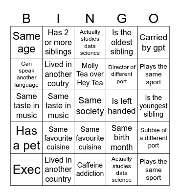 Induction Bingo Card