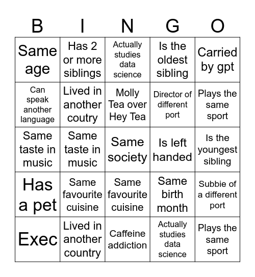 Induction Bingo Card