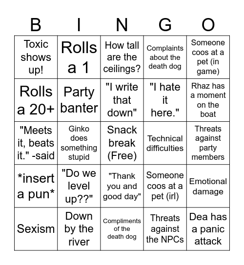 Session 22 Bingo Card