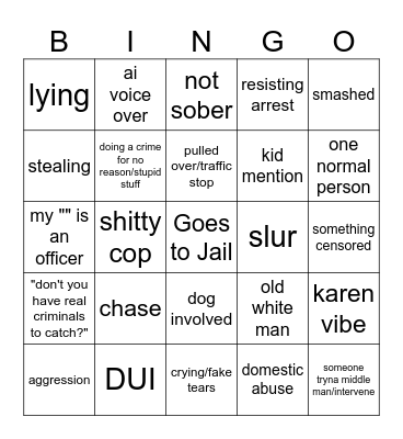 Body Cam Bingo Card