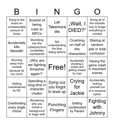 New Cyberpunk 2077 Player Bingo Card