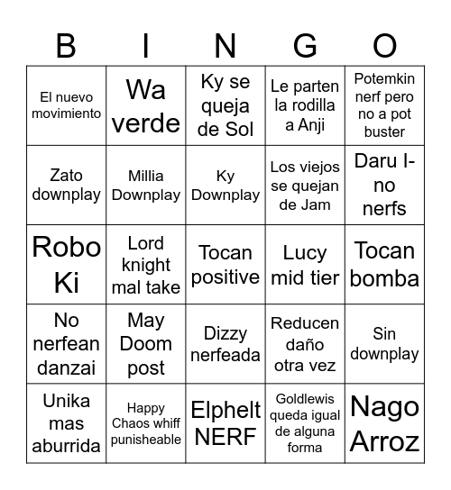 Parche strive Bingo Card